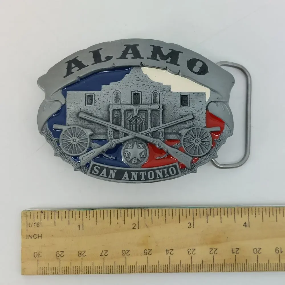 Alamo San Antonio Texas Star Belt Buckle Enamel Western